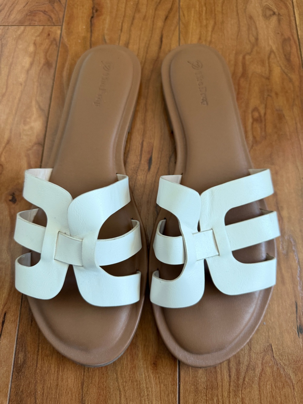 Women's White Slide Sandals with Strap details